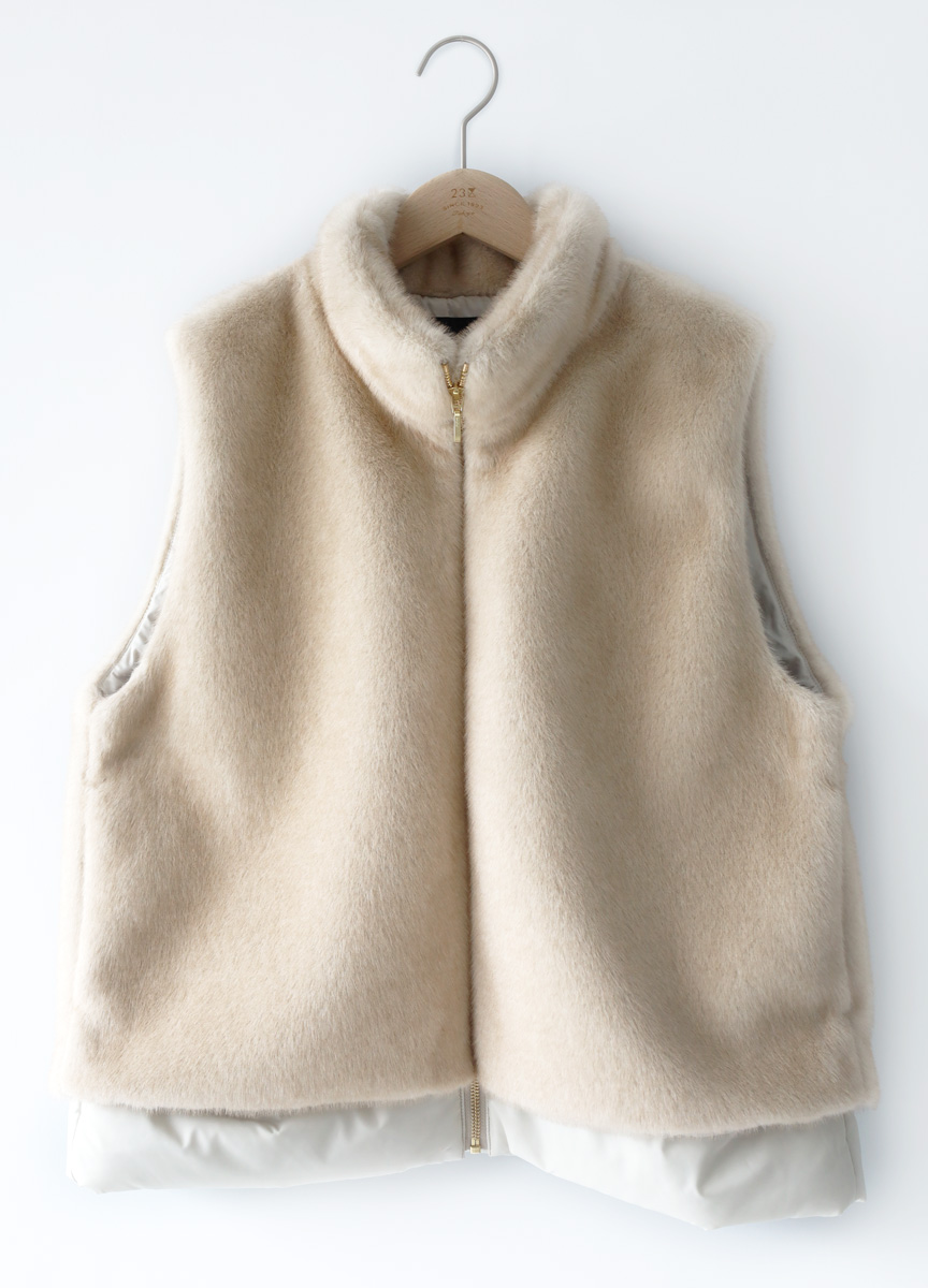 仿毛拼接鋪棉背心 